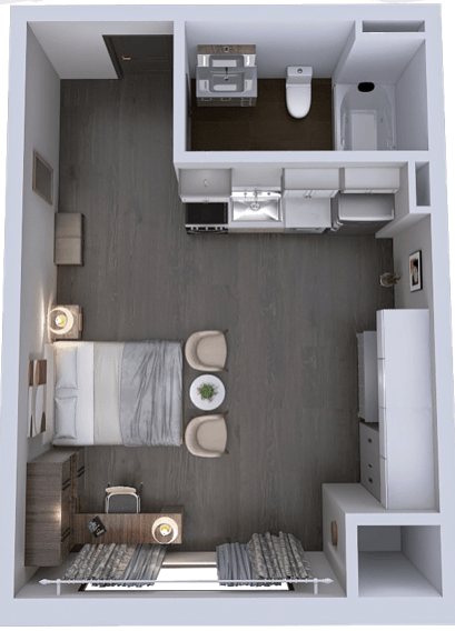 Floor plan for studio, 1 bath, 329 sqft